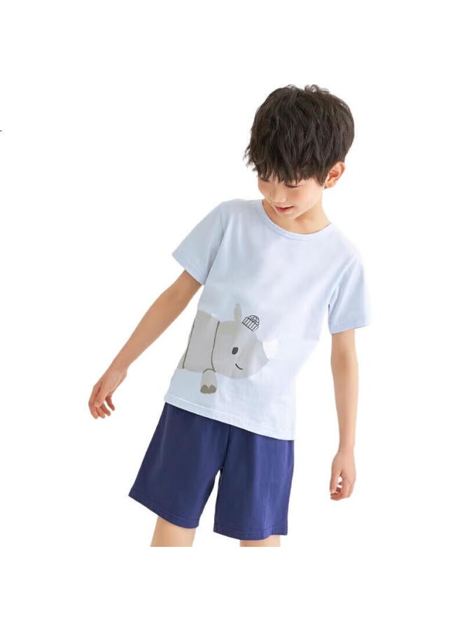 Threegun Soft Cotton Children'S Short Sleeve And Shorts Home Wear Set 89205D0 Blue 140 - Image 3
