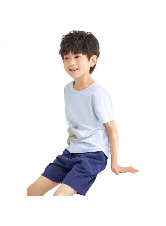 Threegun Soft Cotton Children'S Short Sleeve And Shorts Home Wear Set 89205D0 Blue 140 - Image 1