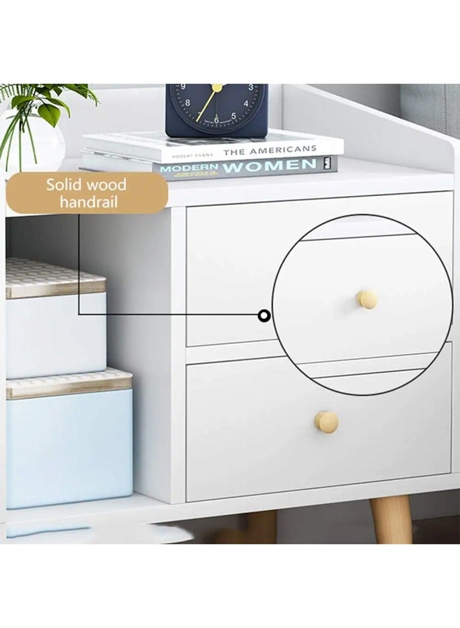 Hihonor Modern Nightstand, Adorable and Practical End Side Table with Open Storage Shelf, Fashion Bedroom Furniture (White,  2drawer with Compartment，48*43*30cm) - Image 3