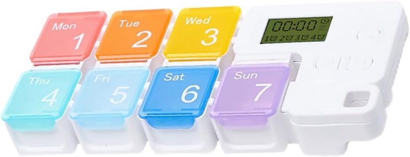 Detachable Electronic Weekly Medicine Organizer Box 7 Compartments Portable Sealed Pill Case with Timer Reminder for Travel and Daily Medication - Image 1