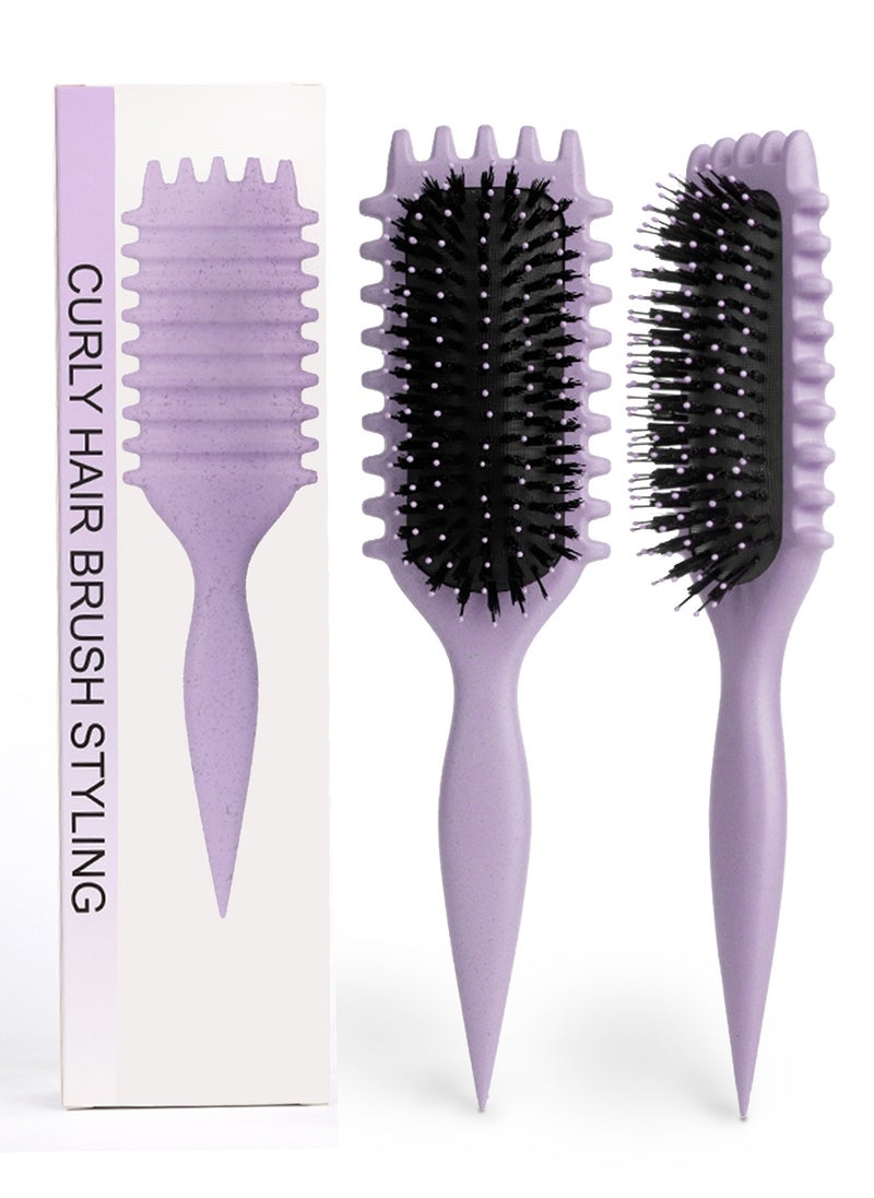 Kidoh Bounce Curl Defining Hair Brush for Curly Hair - Styling & Detangler Brush with Comb, Air-Filled Cushion, Vegan Fiber, Nylon Faux Boar Bristles for Smoothing, Detangling, Scalp Massage & Relaxation - Unisex Hair Styling Tool (Lavender)  - Image 1