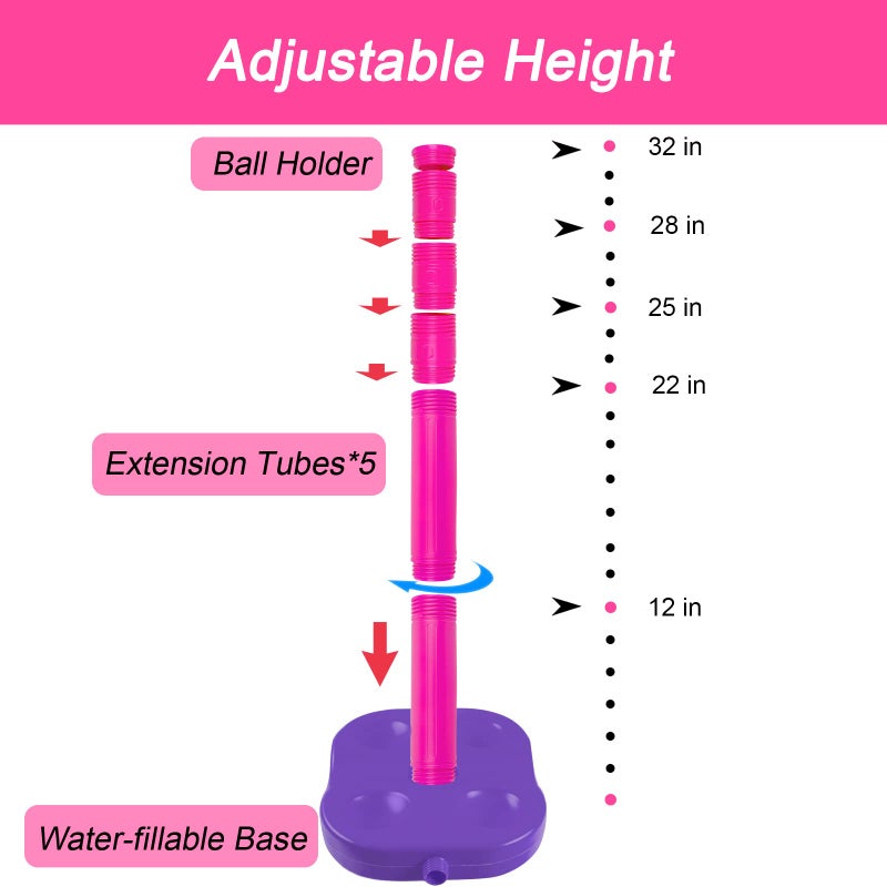 Liberry Tball Set for Toddlers with Adjustable Height Tee Ball Stand Weighted Base and Kids Baseball Bat Sports Game Toys Christmas Birthday Gift for Boys Girls Ages 3 4 5 Pink - Image 3