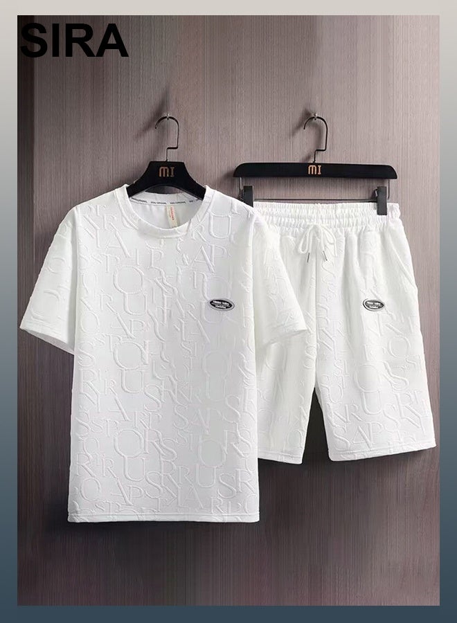 SIRA Men's White Casual Sportswear Set - Lightweight & Breathable Cotton T-Shirt & Shorts, Ultra Soft Lounge Wear for Travel/Home/Outdoor, Comfort Fit - Image 1