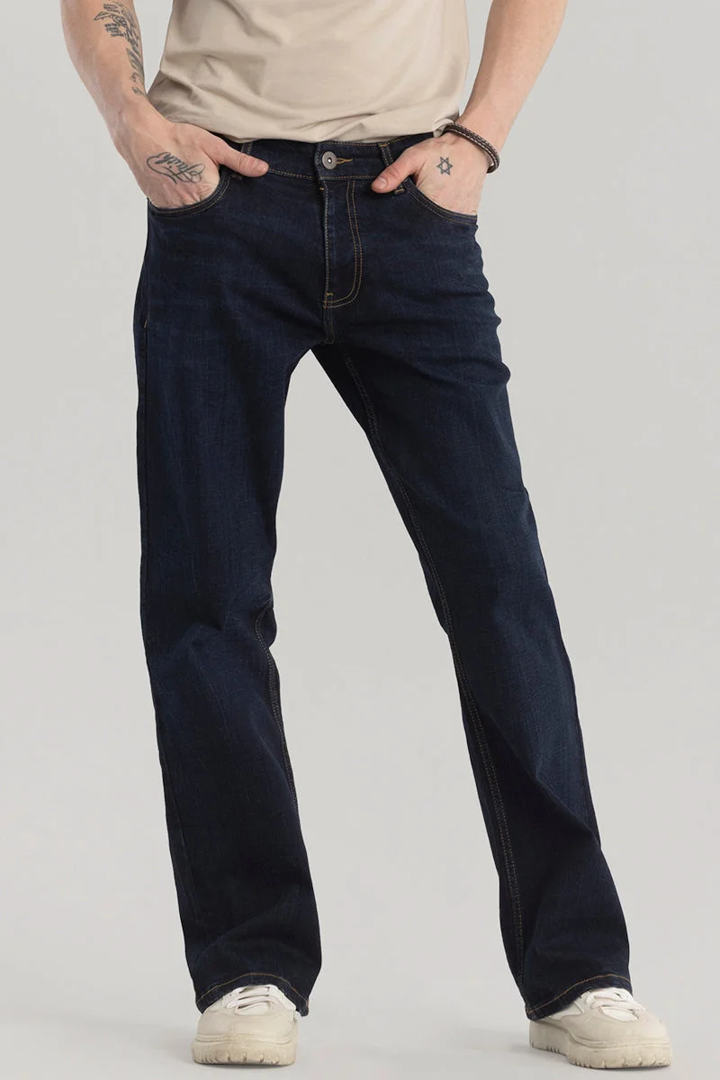 سنيتش Navy Solid Flared Fit Casual Jeans