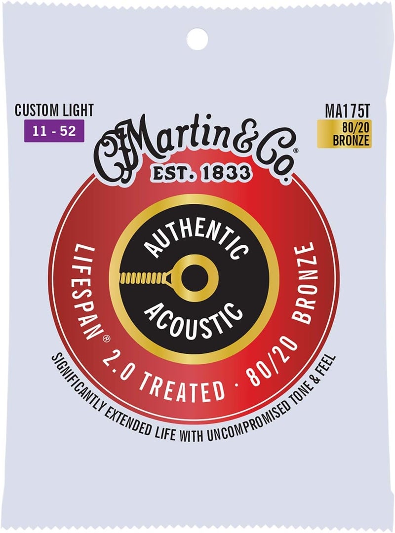 Martin Repeated assemble detach compatible Authentic Acoustic Guitar Strings - Lifespan 2.0 Treated Easy hand assemble compatible - Image 1