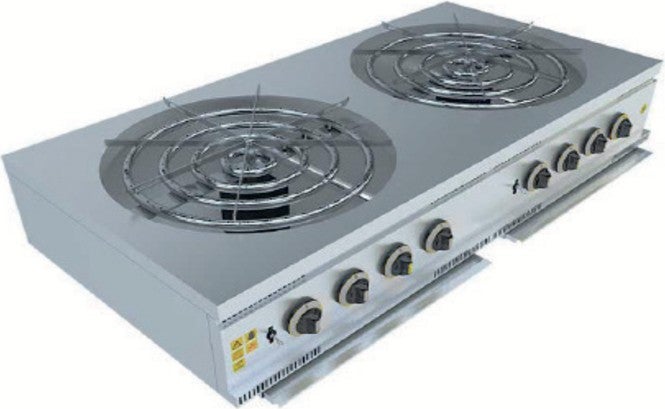 CSA Inox Karacasan Industrial Countertop 2-Burner LPG Cylinder Kunefe and Pastry Cooker 