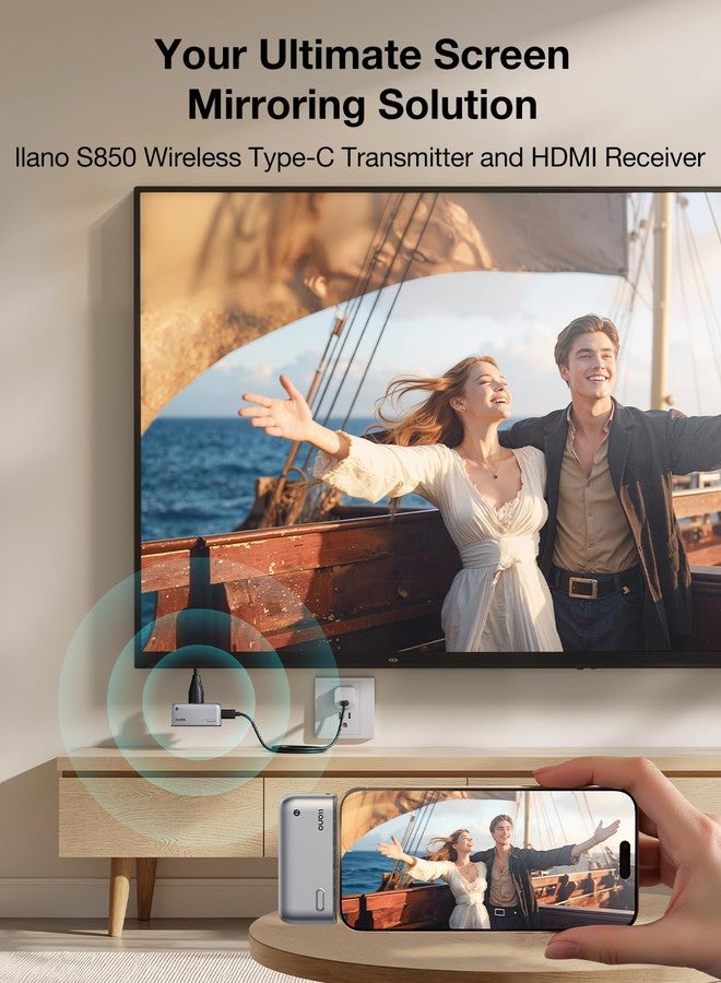 لانو جهاز إرسال واستقبال HDMI لاسلكي من النوع C مطور من llano S850، بمدى 50 مترًا، يدعم فك تشفير Ultra 4K، ومخرج 1080P@60Hz، وخاصية التوصيل والتشغيل، ويدعم شبكات 5G+2.4G والصوت، لتوصيل الهاتف/الجهاز اللوحي/الكمبيوتر المحمول/الكمبيوتر الشخصي بالشاشة/جهاز العرض/جهاز استقبال التلفزيون - Image 2