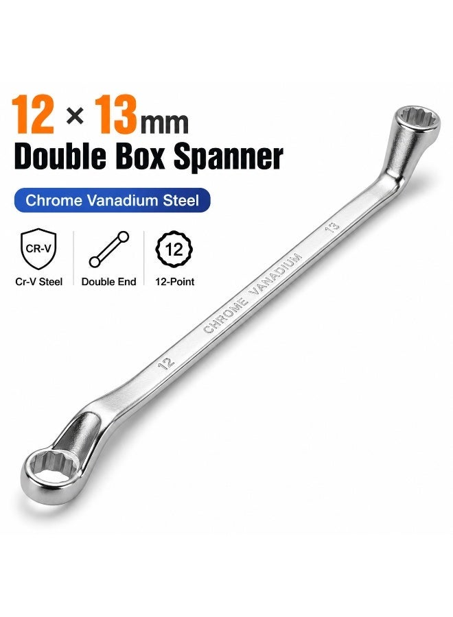12mm x 13mm Deep Offset Double Box End Wrench, Metric 12-Point Ring Spanner, Heavy Duty Chrome Vanadium Steel Hand Tool for Automotive & Mechanical Repair in Tight Spaces - Image 1