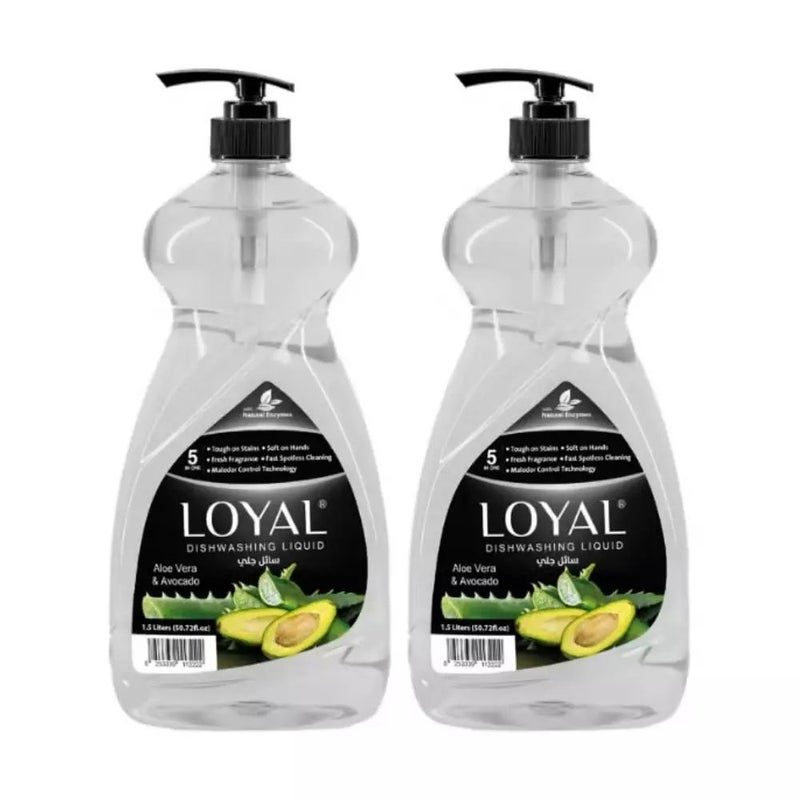 Loyal 5 in 1 Dishwashing Liquid with Aloe Vera and Avocado fragrance- 2X1.5Ltrs