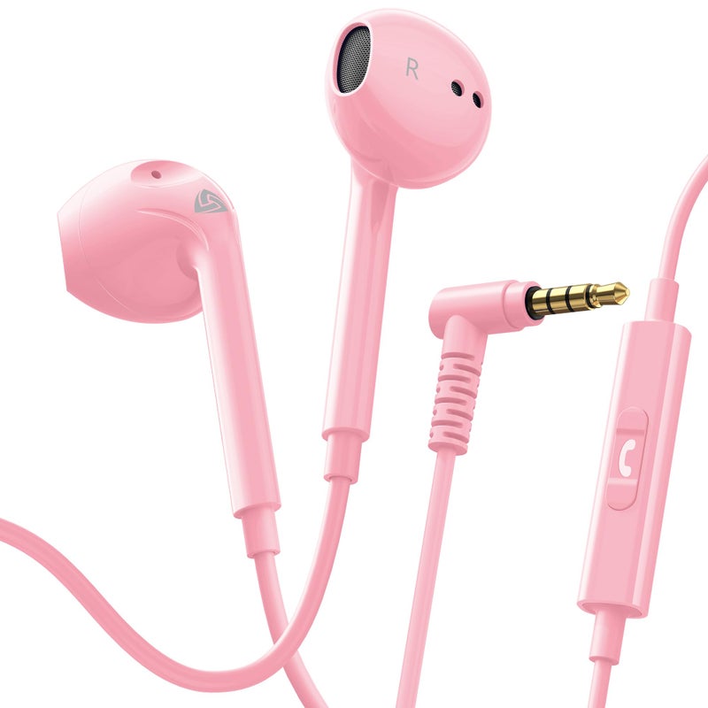 LUDOS Zenith Wired Earbuds in-Ear Headphones, 5 Year Warranty, Earphones with Microphone, Corded for 3.5mm Jack Ear Buds for iPhone, Samsung, Computer, Laptop, Kids, School Students, Small Ear - Pink - Image 1