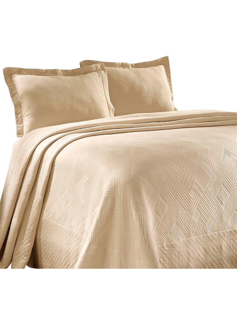 Superior Superior 100 Cotton Geometric Fret 3Piece Scalloped Bedspread Set Full Ivory 