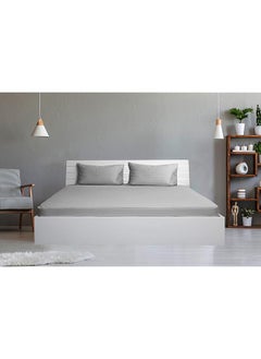 Double Fitted Sheet 1Pc 100 Percent Cotton 250Tc Sateen 1Cm Stripe Size: 150X200+30Cm Silver