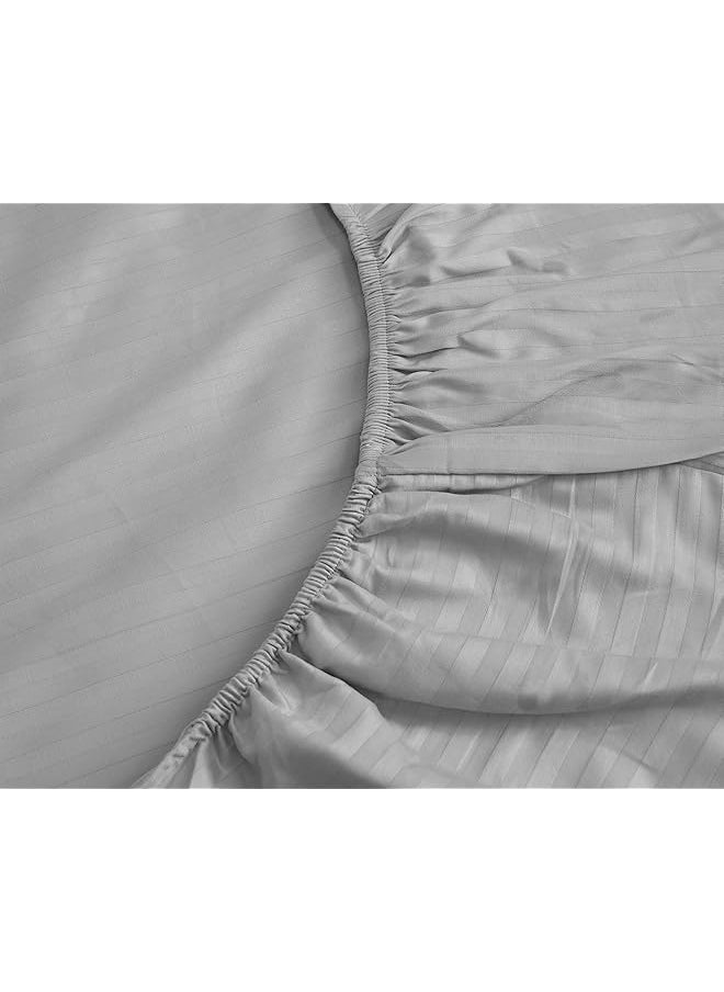 Hotel Linen Klub Double Fitted Sheet 1Pc 100 Percent Cotton 250Tc Sateen 1Cm Stripe Size: 150X200+30Cm Silver  - Image 5