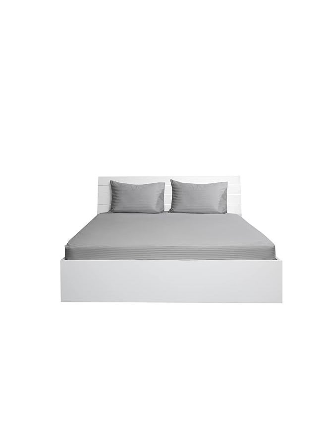 Hotel Linen Klub Double Fitted Sheet 1Pc 100 Percent Cotton 250Tc Sateen 1Cm Stripe Size: 150X200+30Cm Silver  - Image 3