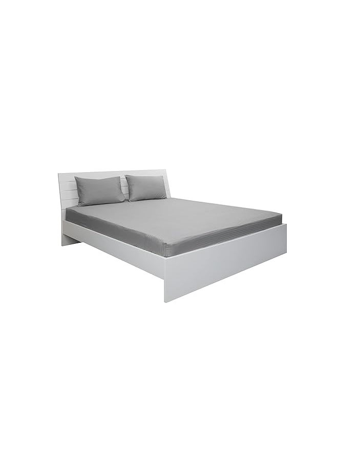 Hotel Linen Klub Double Fitted Sheet 1Pc 100 Percent Cotton 250Tc Sateen 1Cm Stripe Size: 150X200+30Cm Silver  - Image 2