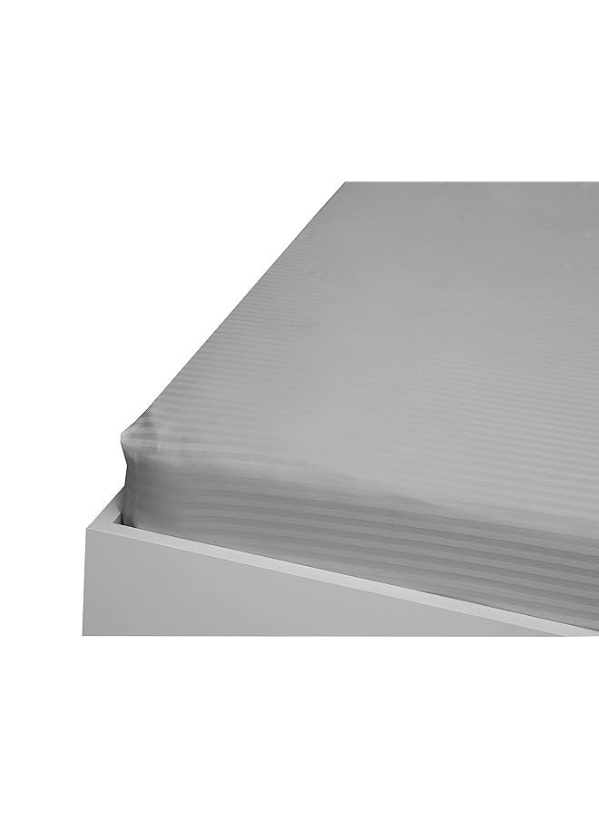 Hotel Linen Klub Double Fitted Sheet 1Pc 100 Percent Cotton 250Tc Sateen 1Cm Stripe Size: 150X200+30Cm Silver  - Image 4