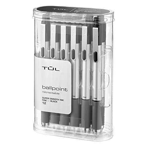 TUL BP3 Ballpoint, Retractable, Fine Point, 0.8 mm, Silver Barrel, Black Ink, Pack Of 12 - Image 4