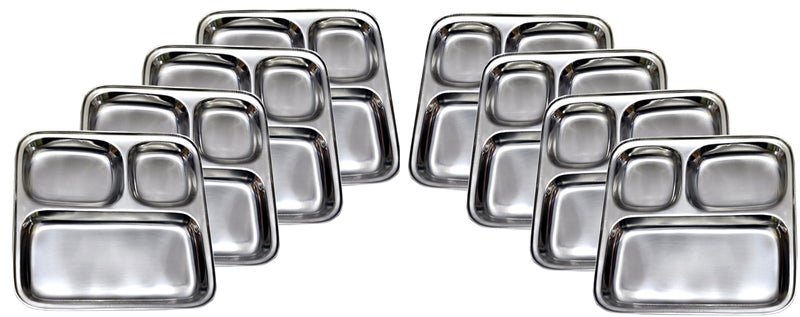 Dynore Set of 8 Stainless Steel Pav Bhaji/Snacks Plate/Partition Plate - Image 2