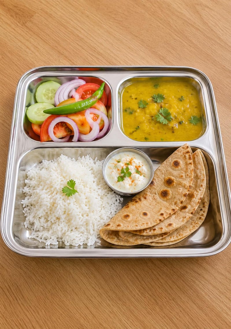 Dynore Set of 8 Stainless Steel Pav Bhaji/Snacks Plate/Partition Plate - Image 4
