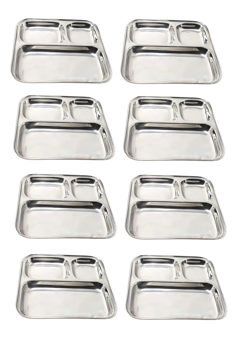 Dynore Set of 8 Stainless Steel Pav Bhaji/Snacks Plate/Partition Plate - Image 1