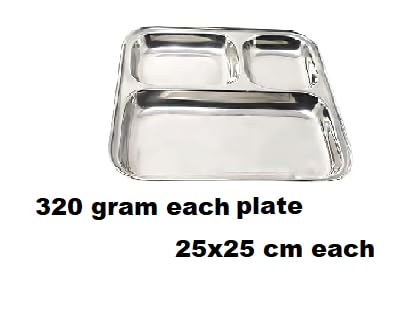 Dynore Set of 8 Stainless Steel Pav Bhaji/Snacks Plate/Partition Plate - Image 3