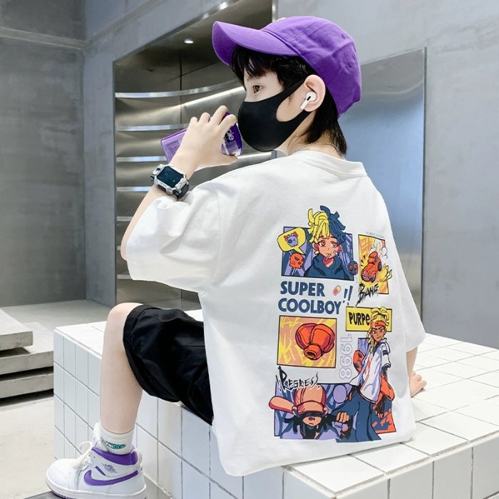 Boys' Short-Sleeved T-Shirt, Summer 2026 New Style, Korean Version, Trendy And Fashionable, Street-Style Boys' Summer Half-Sleeve Trendy T-Shirt - Image 1