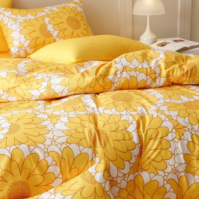 CLOTHKNOW Yellow Sunflower Comforter Set Full Size 3Pcs Yellow White Bedding Comforter Sets Light Yellow Comforter Full Women Girls Comforter Yellow Flower Comforter Lightweight Comforter Bed Set Full - Image 3