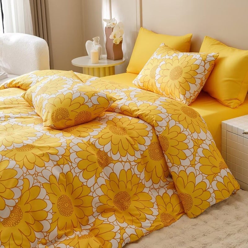 CLOTHKNOW Yellow Sunflower Comforter Set Full Size 3Pcs Yellow White Bedding Comforter Sets Light Yellow Comforter Full Women Girls Comforter Yellow Flower Comforter Lightweight Comforter Bed Set Full - Image 5