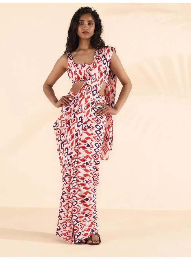 trueBrowns trueBrowns Carrot Muslin Ikat Saree