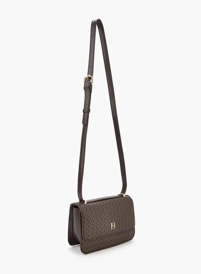 Flora Bella By Shoexpress Flora Bell Monogram Print Crossbody Bag with Flap Closure