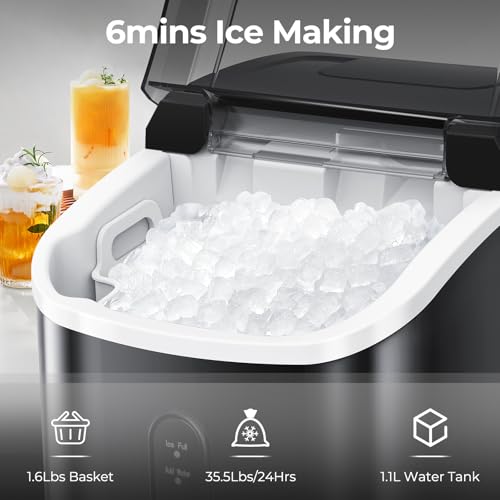 ZAFRO Nugget Ice Maker Countertop, 35.5Lbs/24Hrs Chewable Sonic Ice Machine with Self-Cleaning, Handle, Water Tank, Quiet Operation & Portable Pellet Ice Maker for Home, Office, Kitchen, Bar, Black - Image 2