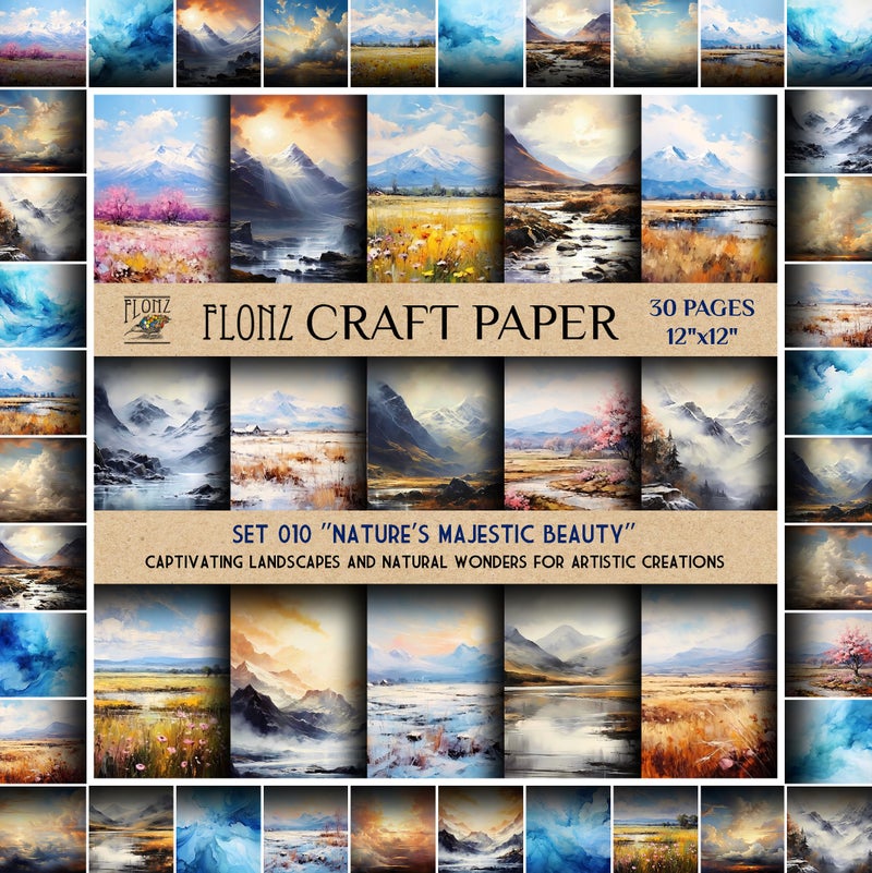Scrapbook Paper (30 pages 12"x12") Nature's Majestic Beauty: Captivating Landscapes and Natural Wonders for Artistic Creations FLONZ Vintage Styled Double Sided Paper Pad for Craft Cardmaking