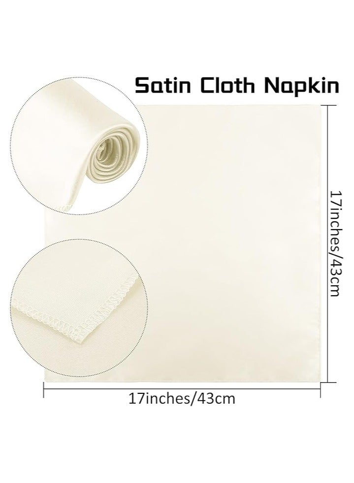 12Pcs Satin Napkins, Square Table Napkins, 17x17" Soft Dinner Napkins Elegant Silk Napkins for Dinner Wedding Parties, Soft Smooth Fabric Washable Napkins for Parties, Weddings and Dinners (Ivory) - Image 2