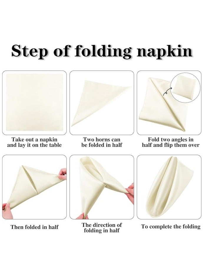 12Pcs Satin Napkins, Square Table Napkins, 17x17" Soft Dinner Napkins Elegant Silk Napkins for Dinner Wedding Parties, Soft Smooth Fabric Washable Napkins for Parties, Weddings and Dinners (Ivory) - Image 3