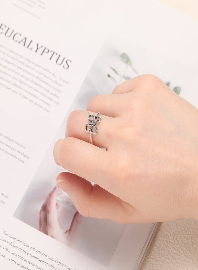 AVECON Womens Buterfly Rings Simple Rings 925 Sterling Silver Rings Womens Stacking Rings Vintage Statement Rings Size 10 - Image 5