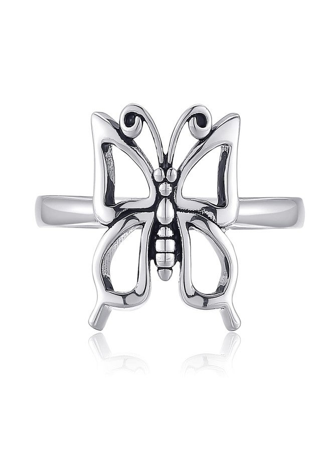 AVECON Womens Buterfly Rings Simple Rings 925 Sterling Silver Rings Womens Stacking Rings Vintage Statement Rings Size 10 - Image 2