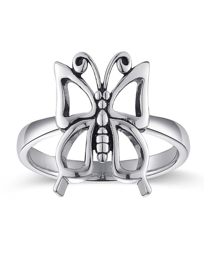 AVECON Womens Buterfly Rings Simple Rings 925 Sterling Silver Rings Womens Stacking Rings Vintage Statement Rings Size 10 - Image 1