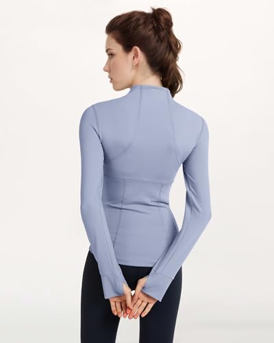 Locachy Women's Slim Fit Full Zip Athletic Running Sports Workout Jacket with Thumb Holes 01 Blue S - Image 2