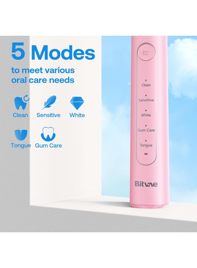 Bitvae R2 Rotating Electric Toothbrush for Adults with 8 Brush Heads, Travel Case, 5 Modes Rechargeable Power Toothbrush with Pressure Sensor, 3 Hours Fast Charge for 30 Days - Image 5