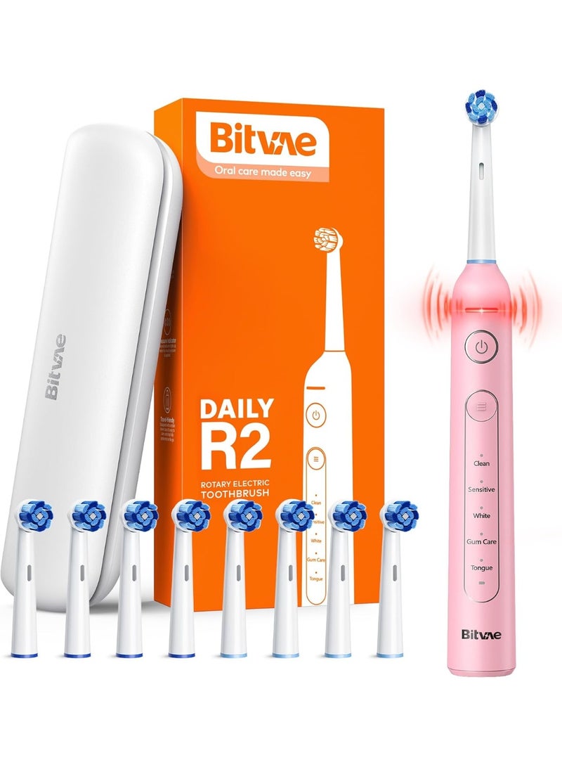 Bitvae R2 Rotating Electric Toothbrush for Adults with 8 Brush Heads, Travel Case, 5 Modes Rechargeable Power Toothbrush with Pressure Sensor, 3 Hours Fast Charge for 30 Days - Image 1