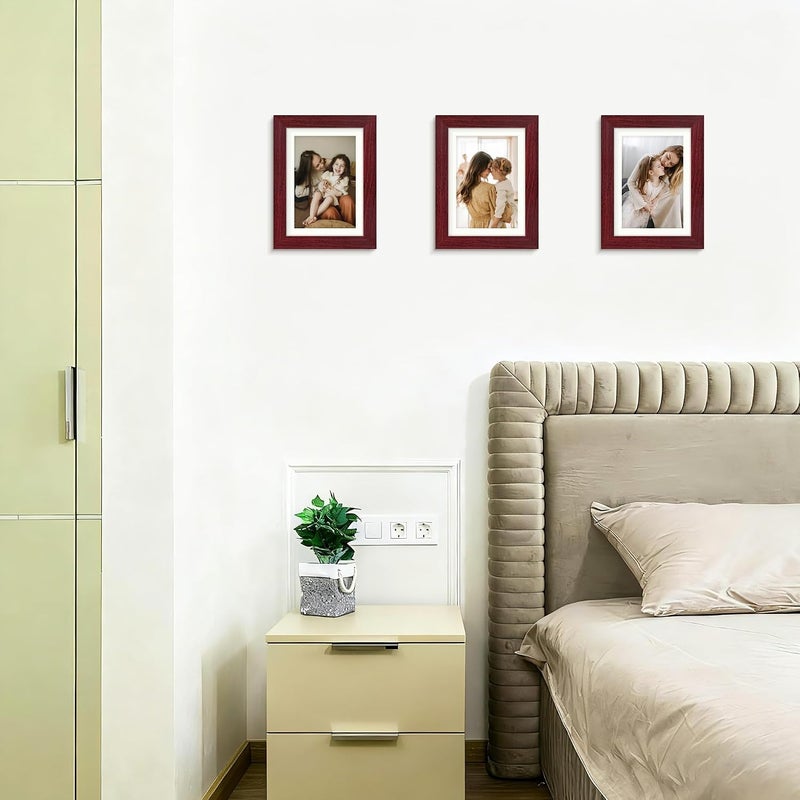 Picrit 5x7 Picture Frame Set of 12, Display 4x6 with Mat or 5x7 without Mat, Photo Frames for Wall Mounting or Table Top Display, Dark Red Wood - Image 5