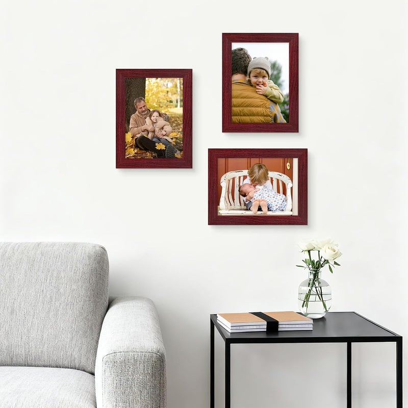 Picrit 5x7 Picture Frame Set of 12, Display 4x6 with Mat or 5x7 without Mat, Photo Frames for Wall Mounting or Table Top Display, Dark Red Wood - Image 2