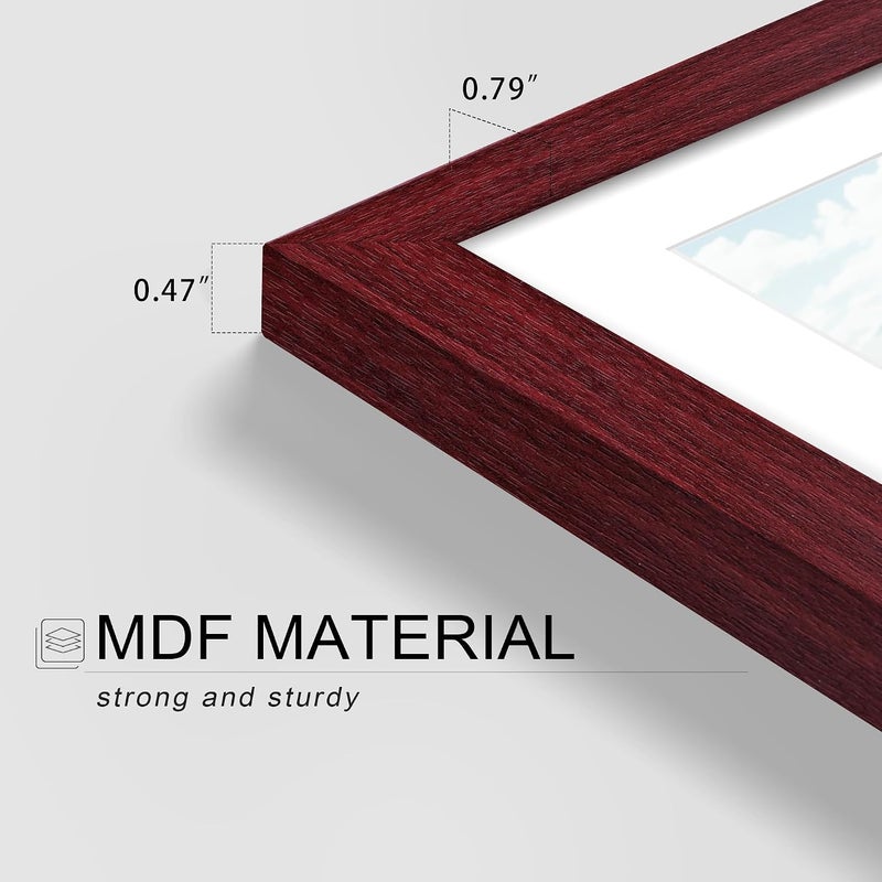 Picrit 5x7 Picture Frame Set of 12, Display 4x6 with Mat or 5x7 without Mat, Photo Frames for Wall Mounting or Table Top Display, Dark Red Wood - Image 3