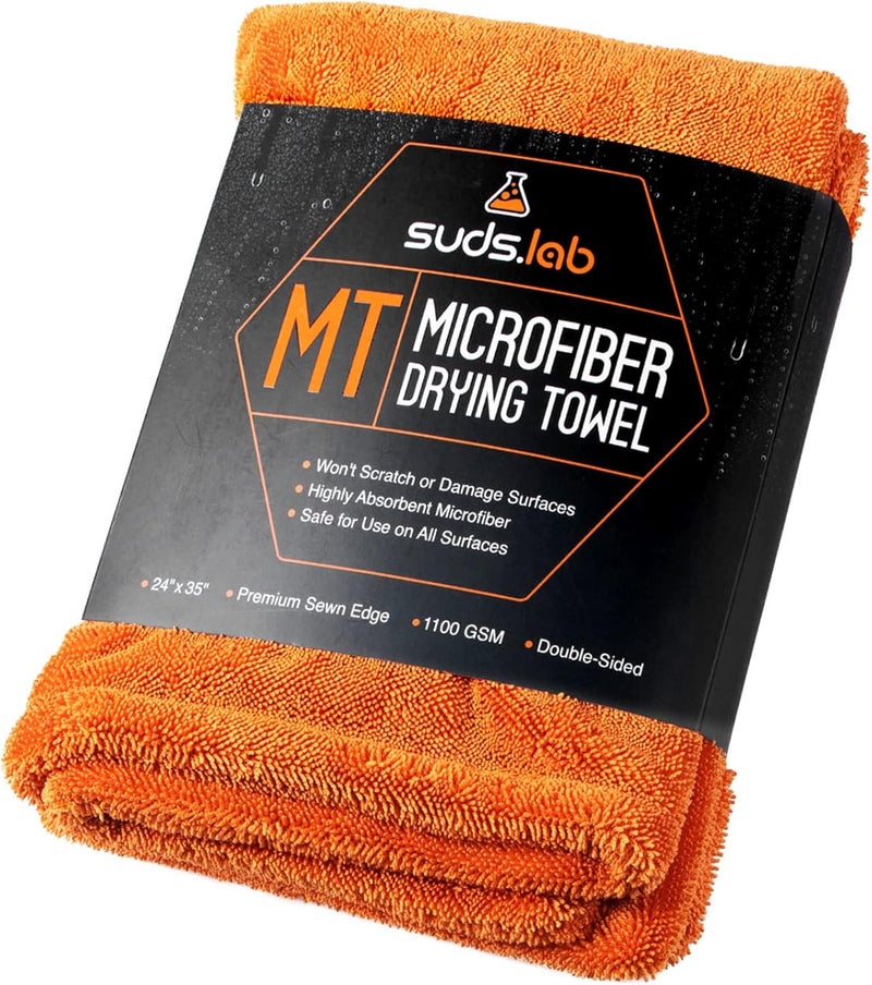 suds.lab منشفة تجفيف كبيرة من الألياف الدق��قة من سودز لاب (24 بوصة × 35 بوصة) لتنظيف وتفصيل السيارات الخارجية، آمنة على الزخارف البلاستيكية والزجاج وألياف الكربون والطلاء منزلي وصناعي خفيف - Image 1