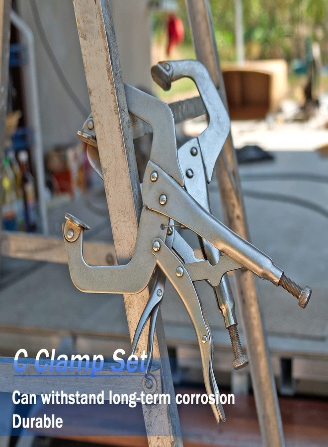 Minatee 4 Pcs Locking C Clamp Set, Locking Pliers with Fixed and Swivel Pads, 6 Inch, 9 Inch, 11 Inch, Metal Tools Welding Clamps for Home Farm - Image 5
