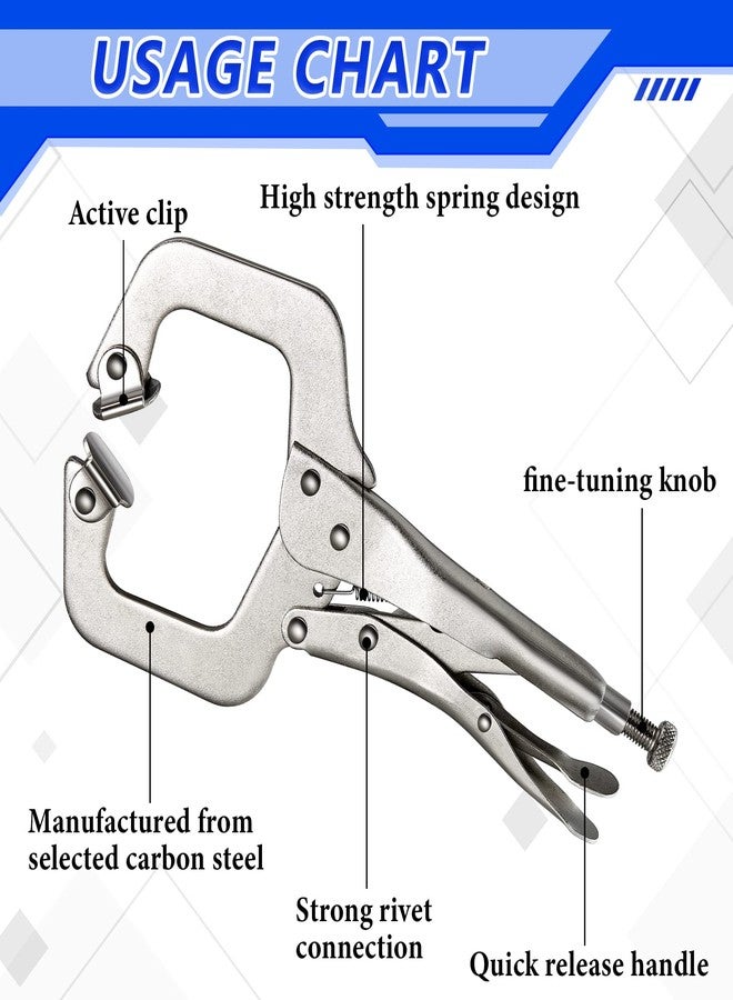 Minatee 4 Pcs Locking C Clamp Set, Locking Pliers with Fixed and Swivel Pads, 6 Inch, 9 Inch, 11 Inch, Metal Tools Welding Clamps for Home Farm - Image 3