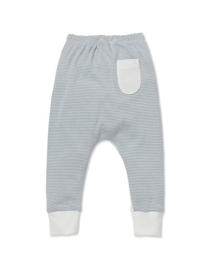 MORI Baby Harem Style Yoga Pants in Blue Stripe and White - Unisex Trousers with Two Tone Design & Back Pocket - 18-24 Months - Image 2