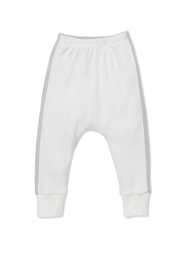 MORI Baby Harem Style Yoga Pants in Blue Stripe and White - Unisex Trousers with Two Tone Design & Back Pocket - 18-24 Months - Image 1