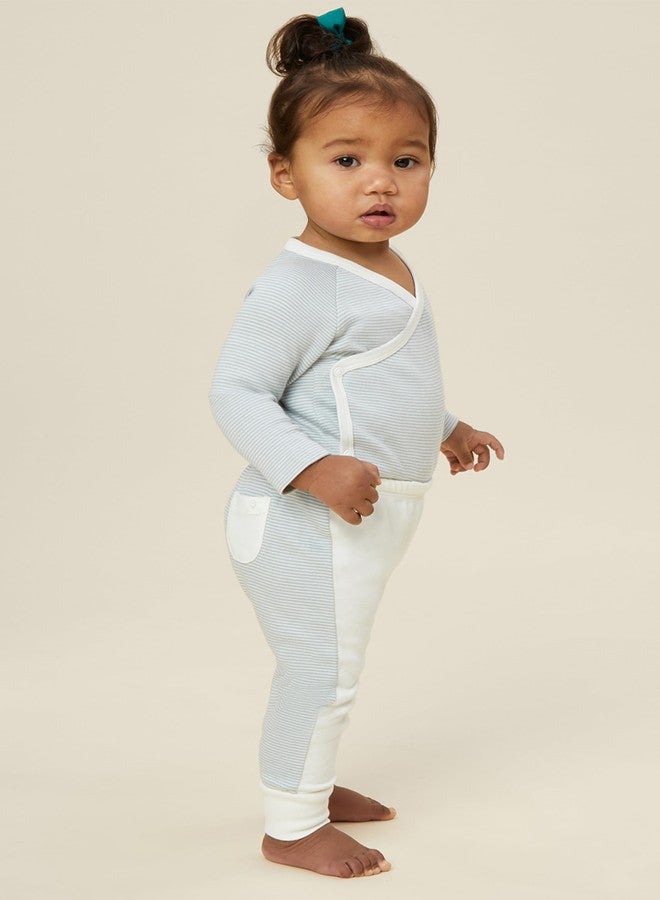 MORI Baby Harem Style Yoga Pants in Blue Stripe and White - Unisex Trousers with Two Tone Design & Back Pocket - 18-24 Months - Image 3