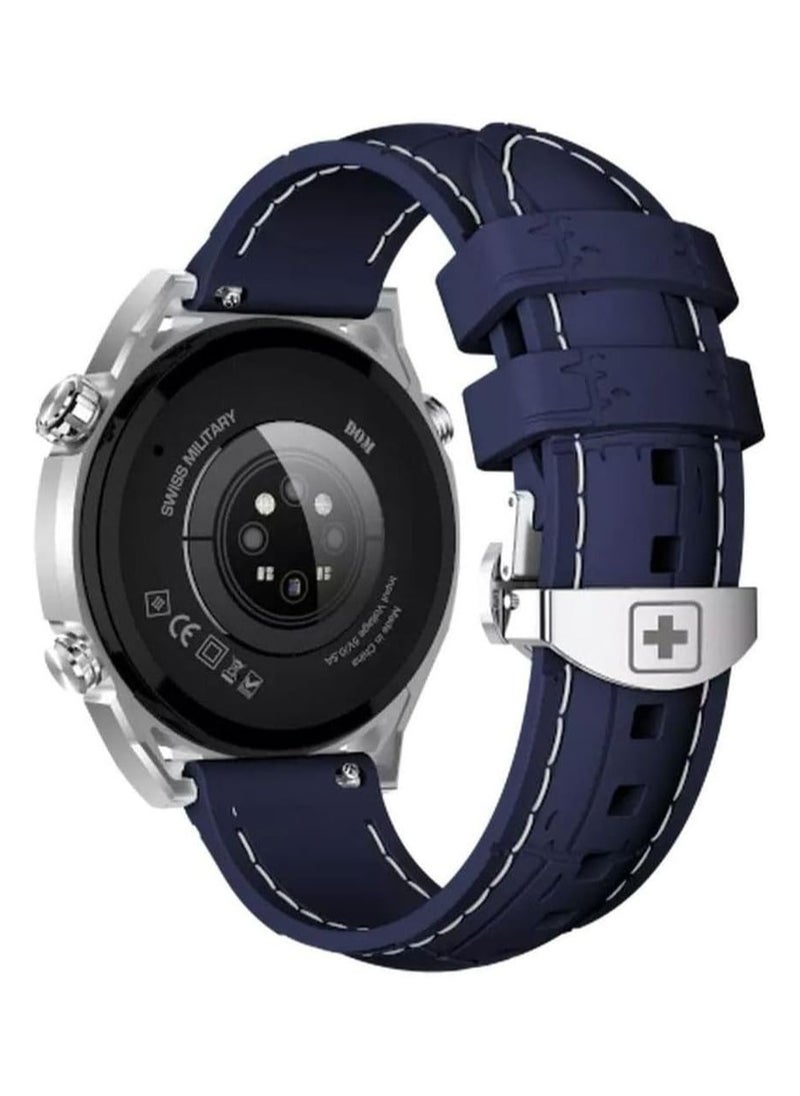 SWISS MILITARY - Swiss Military Dom 3 Smartwatch- 1.43" AMOLED, Call Features, Multi Language, Heart Rate/BP/Oxygen Level Monitoring, Wireless Charging, 5-7 Days Battery Life,IP67, Compatibility: iOS/Android (Blue) - Image 1